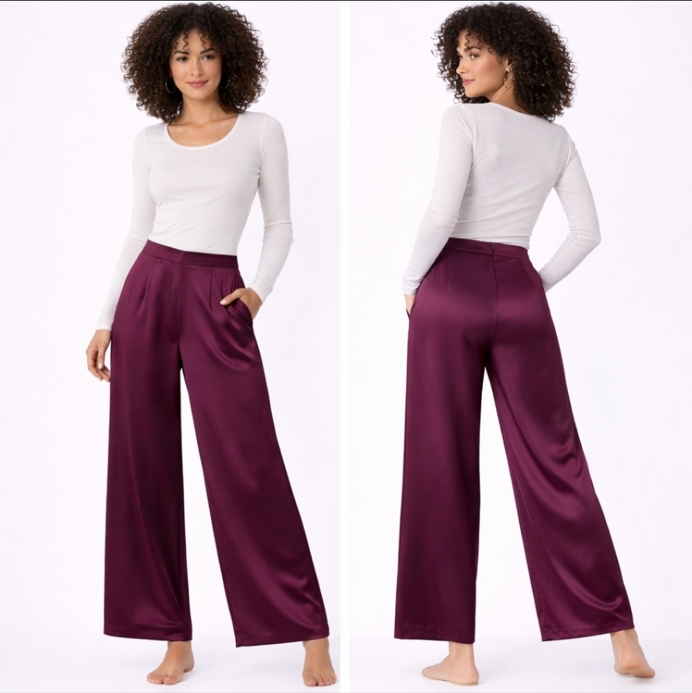 Old Navy High Rise Wide Leg Satin Pants Burgundy Plum Size 4